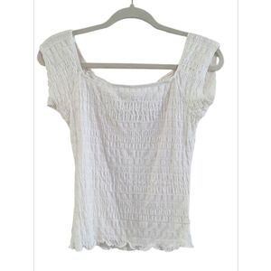 White Smocked Cap Sleeve Top Size L